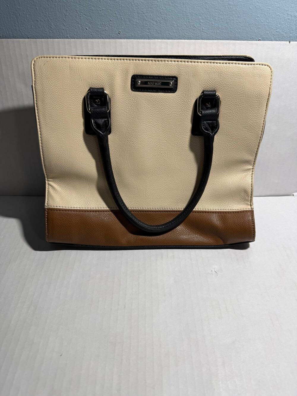 Nine West satchel cream and brown black handles faux leather